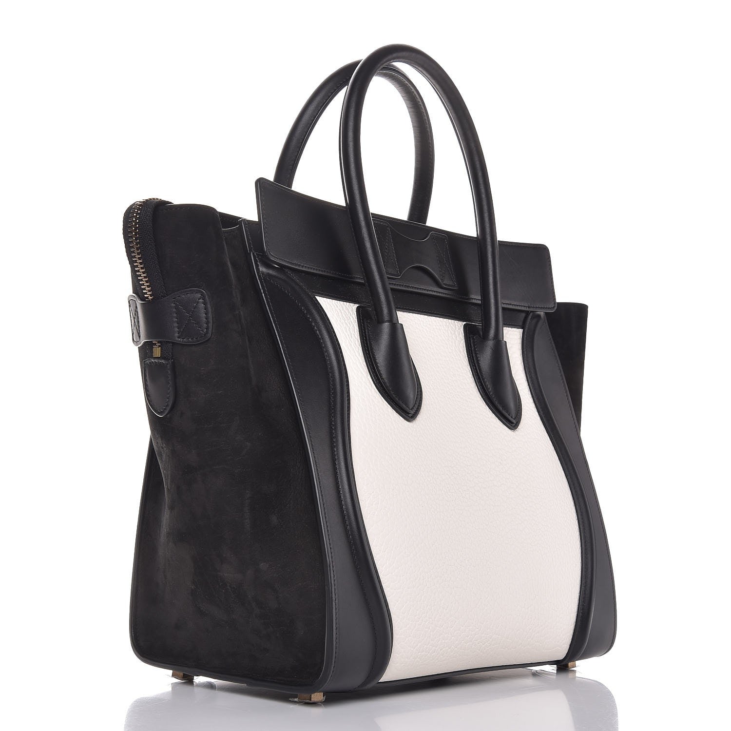 Celine Elephant Calfskin Suede Mini Bi-Color Luggage Black White 3 of 7