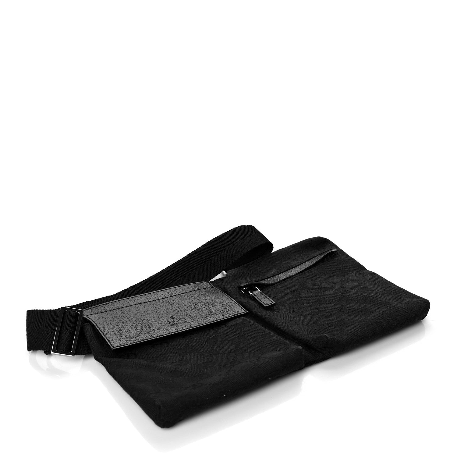 Gucci Denim Monogram Double Pocket Belt Bag Black 4 of 12