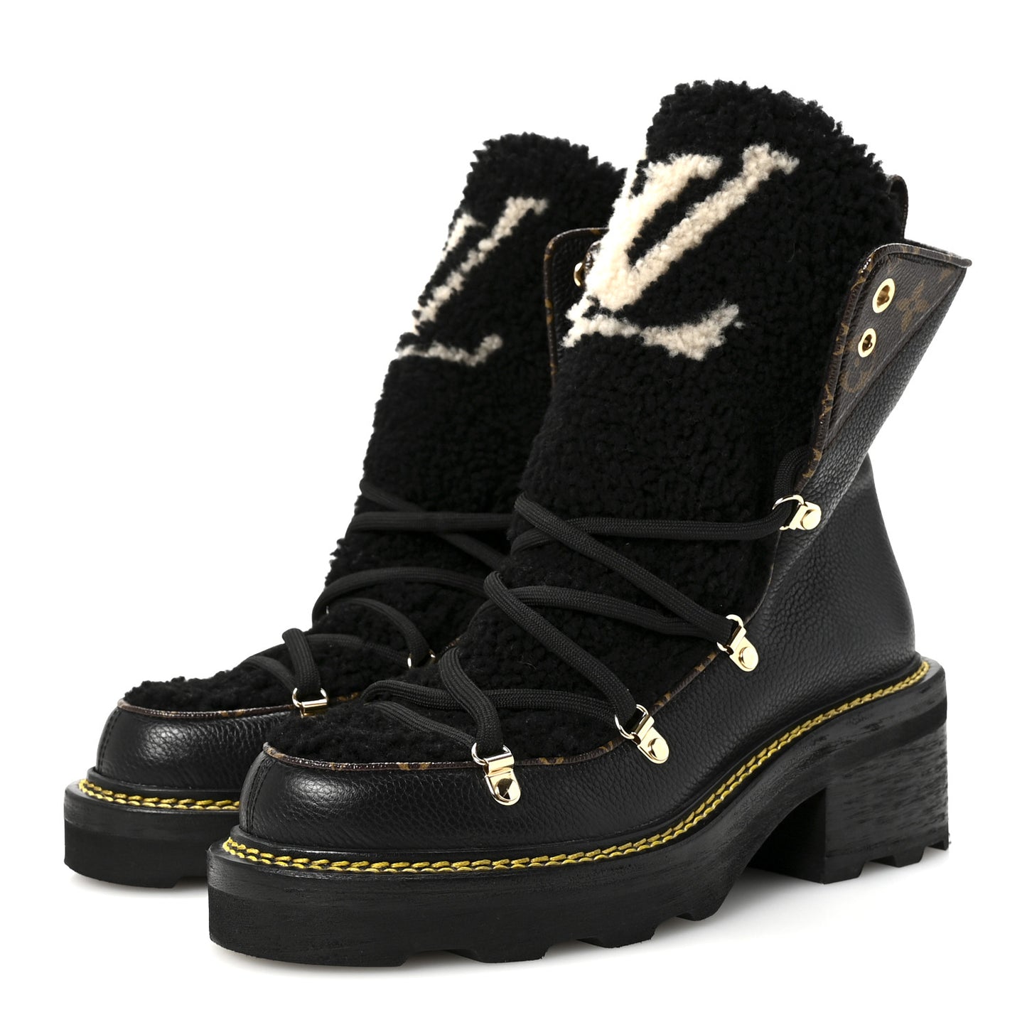 Grained Calfskin Shearling LV Beaubourg Ankle Boots 38.5 Black