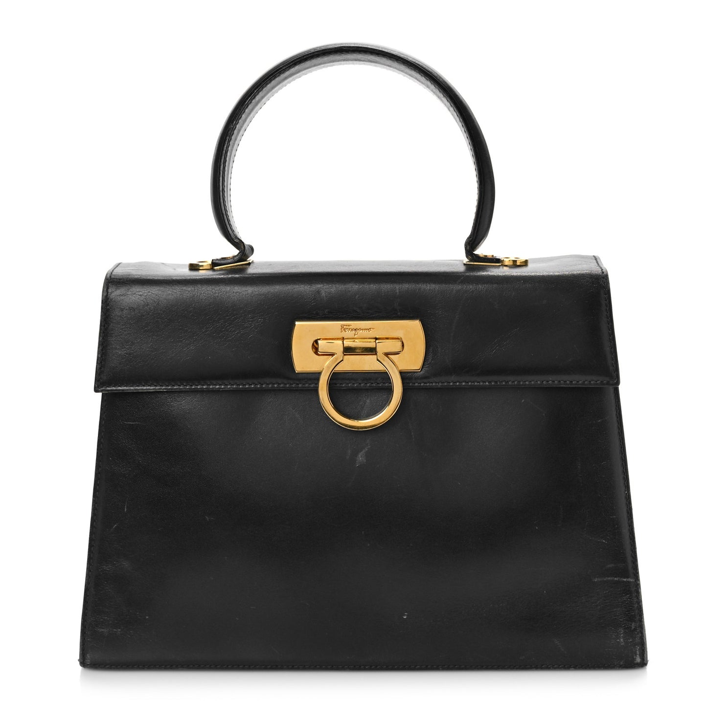 Brushed Off Calfskin Iconic Large Top Handle Bag Black