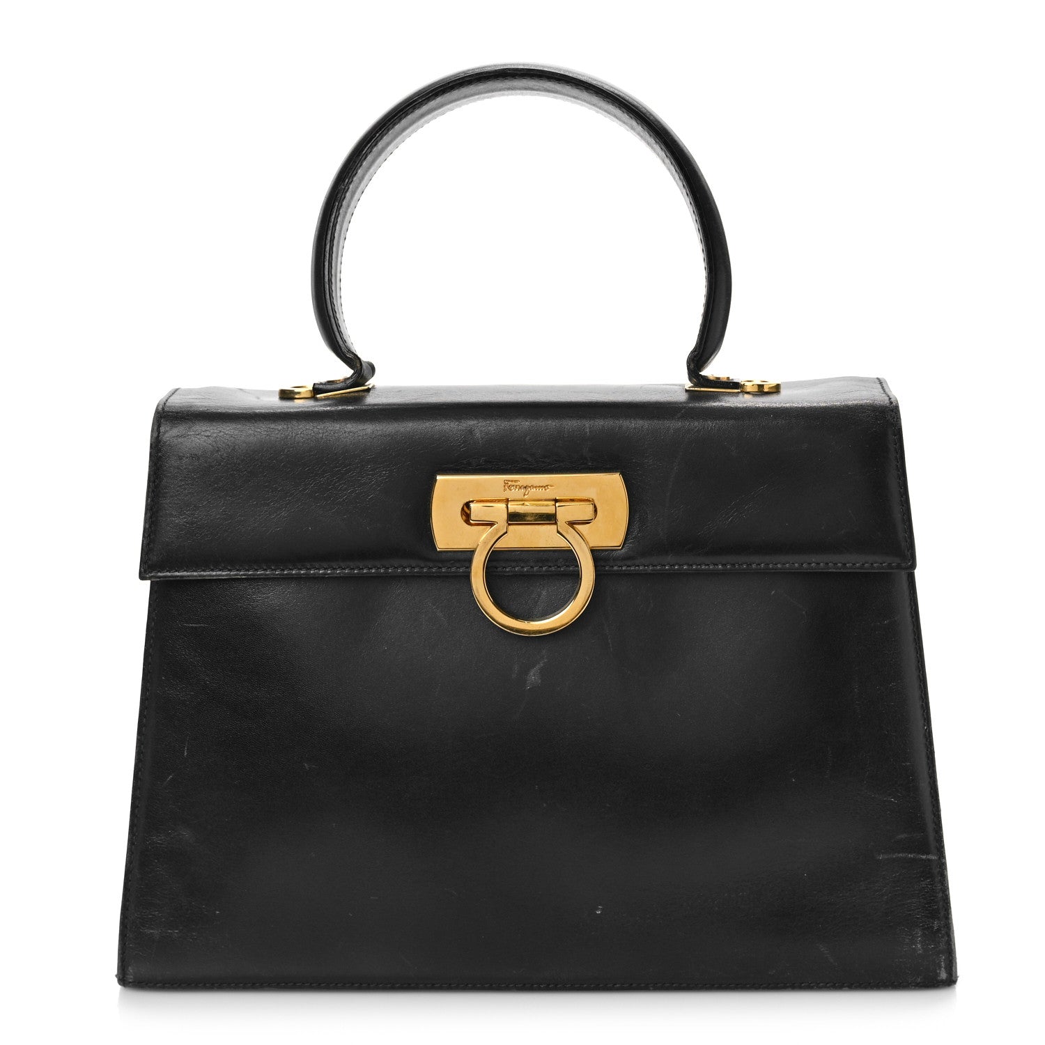 Salvatore Ferragamo Brushed Off Calfskin Iconic Large Top Handle Bag Black 1 of 11