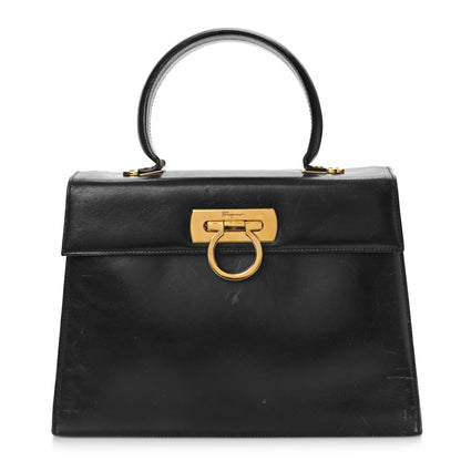 Salvatore Ferragamo Brushed Off Calfskin Iconic Large Top Handle Bag Black 1 of 11