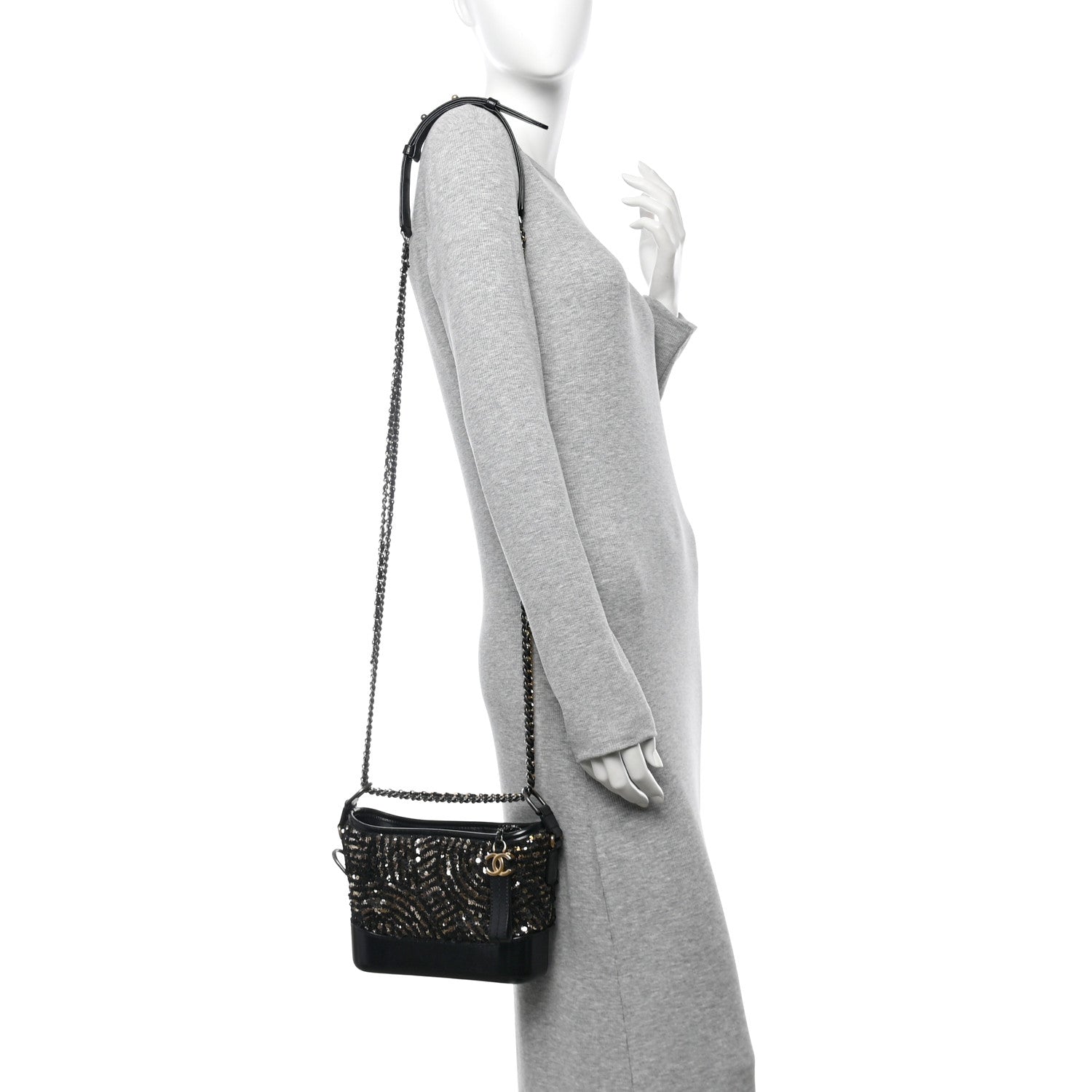 Chanel Sequin Calfskin Small Gabrielle Hobo Black Gold 2 of 10