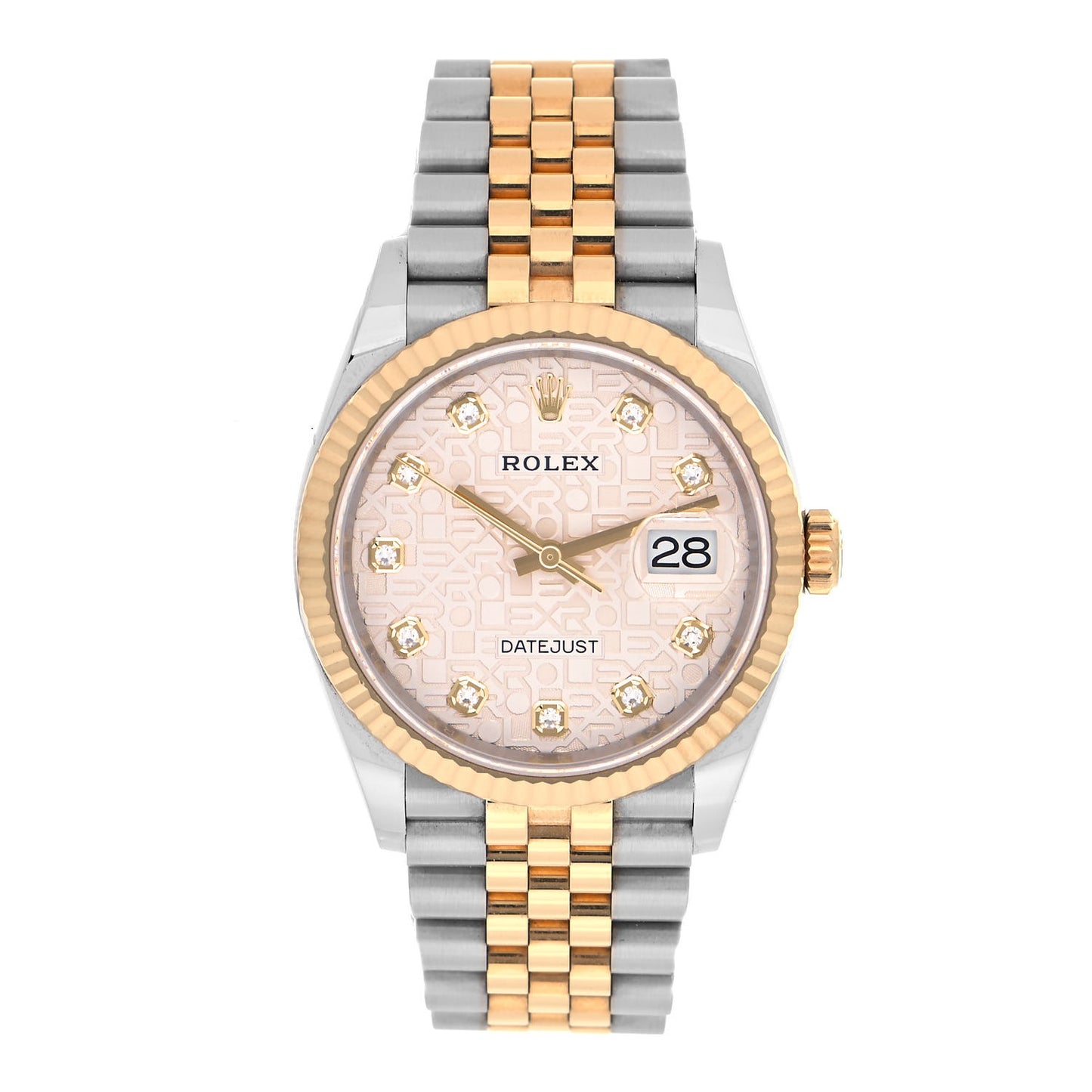 Stainless Steel 18K Yellow Gold Diamond 36mm Oyster Perpetual Datejust Watch Silver Jubilee 126233