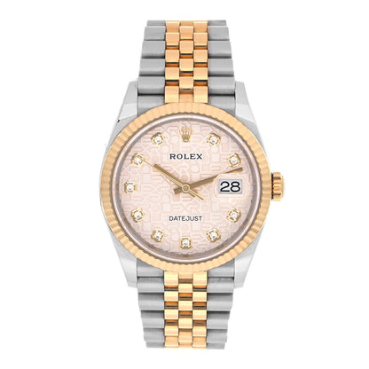 Rolex Stainless Steel 18K Yellow Gold Diamond 36mm Oyster Perpetual Datejust Watch Silver Jubilee 126233 1 of 5