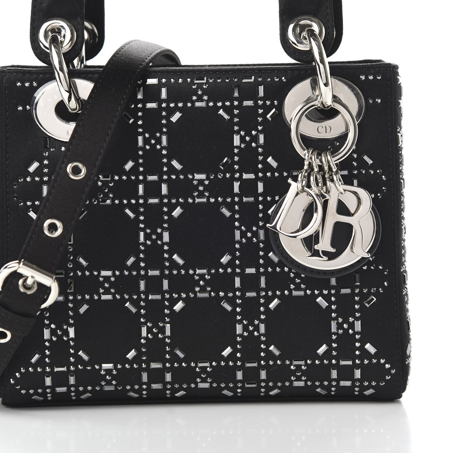 Satin Crystal Cannage Mini Lady Dior Black