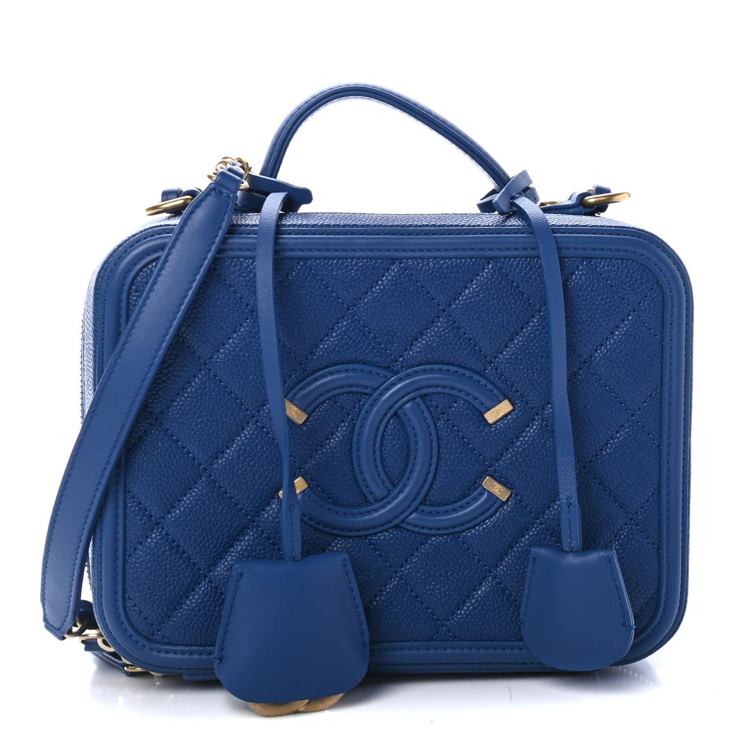 Caviar Quilted Medium CC Filigree Vanity Case Dark Blue