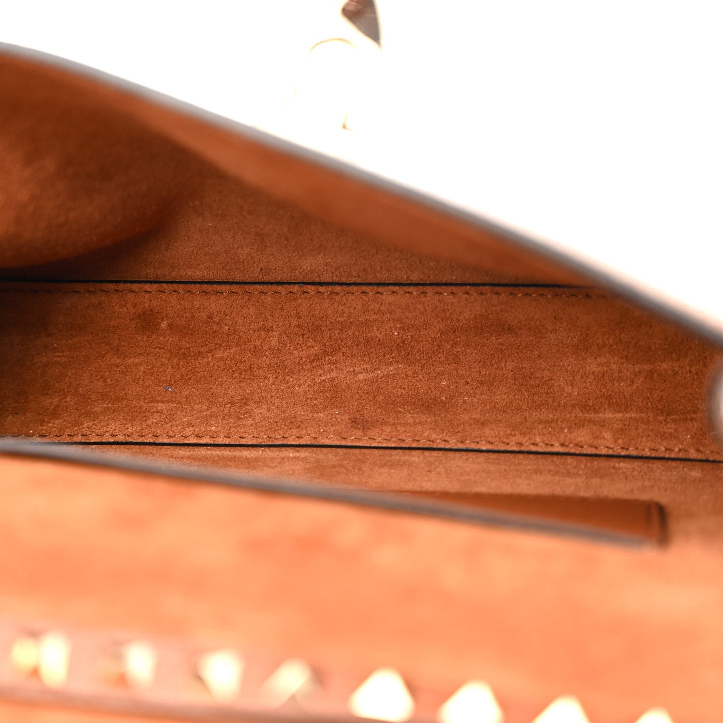 Pebbled Calfskin Medium Rockstud Flip Lock Crossbody Bag Saddle Brown