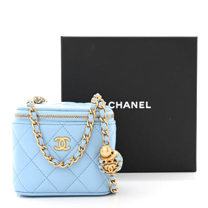 Chanel Lambskin Quilted Pearl Crush Mini Vanity Case With Chain Light Blue 11 of 11