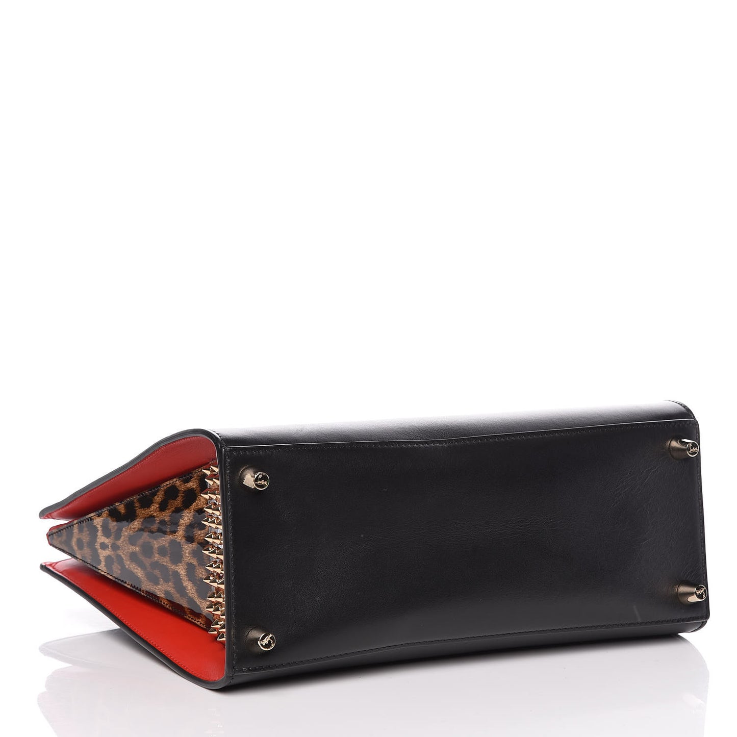 Calfskin Patent Leopard Spiked Medium Paloma Black