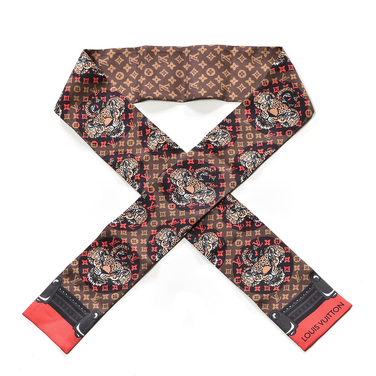 Silk Monogram Jaguar Animalle Bandeau Scarf Marron