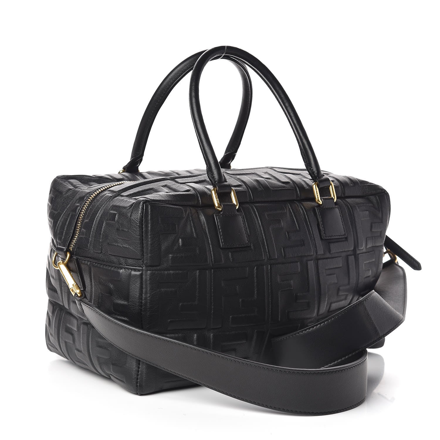 Fendi Nappa FF 1974 Embossed Small Boston Black 3 of 11