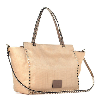 Valentino Garavani Raffia Medium Rockstud Tote Natural 4 of 9