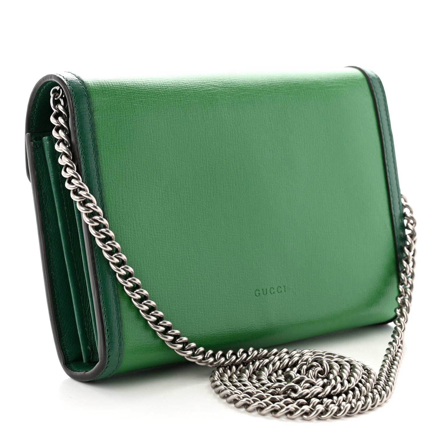 Gucci Azalea Calfskin Enamel Mini Dionysus Chain Wallet New Shamarock Emerald 3 of 10