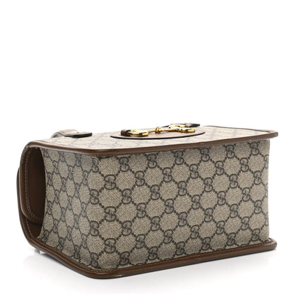 Gucci GG Supreme Monogram Azalea Calfskin Mini Horsebit 1955 Foldover Top Handle Bag Beige Ebony Brown Sugar 4 of 13