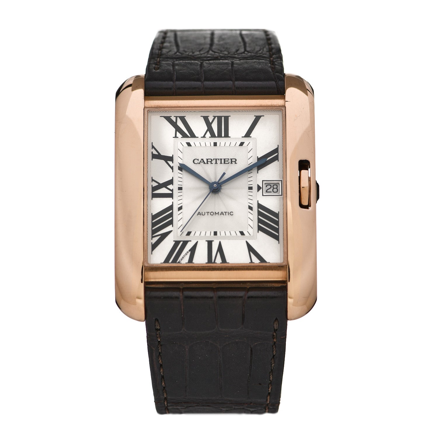 Cartier 18K Pink Gold Alligator 36m Tank Anglaise Automatic Watch Brown 1 of 5