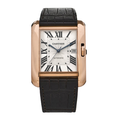 Cartier 18K Pink Gold Alligator 36m Tank Anglaise Automatic Watch Brown 1 of 5