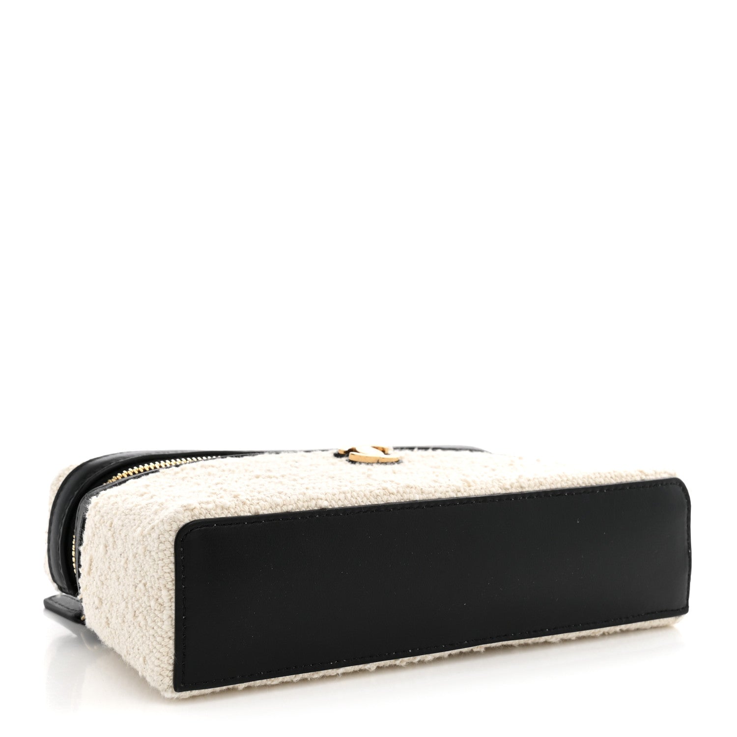 Chanel Boucle Calfskin Top Handle Slim Vanity Case With Chain Ecru Black 4 of 12