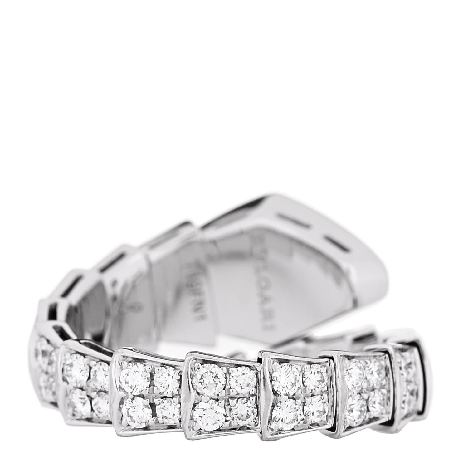 Bulgari 18K White Gold Diamond One-Coil Serpenti Viper Ring L 3 of 5