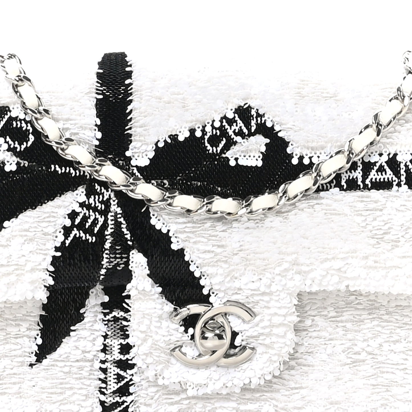 Sequin Ribbon Mini Rectangular Flap White Black