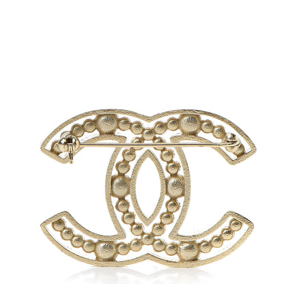 Chanel Pearl Crystal CC Brooch Gold 3 of 4