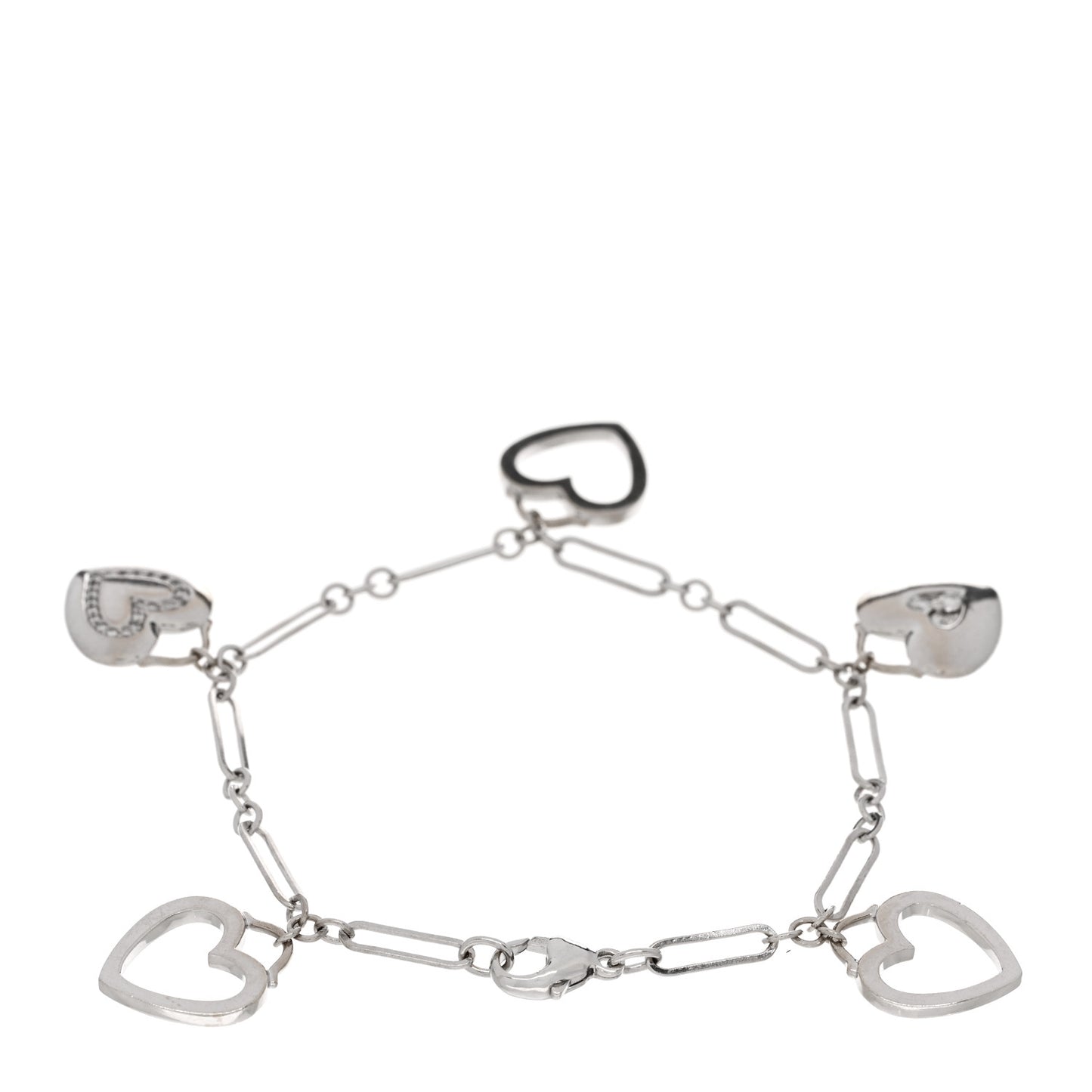 18K White Gold Diamond Hearts Charm Bracelet