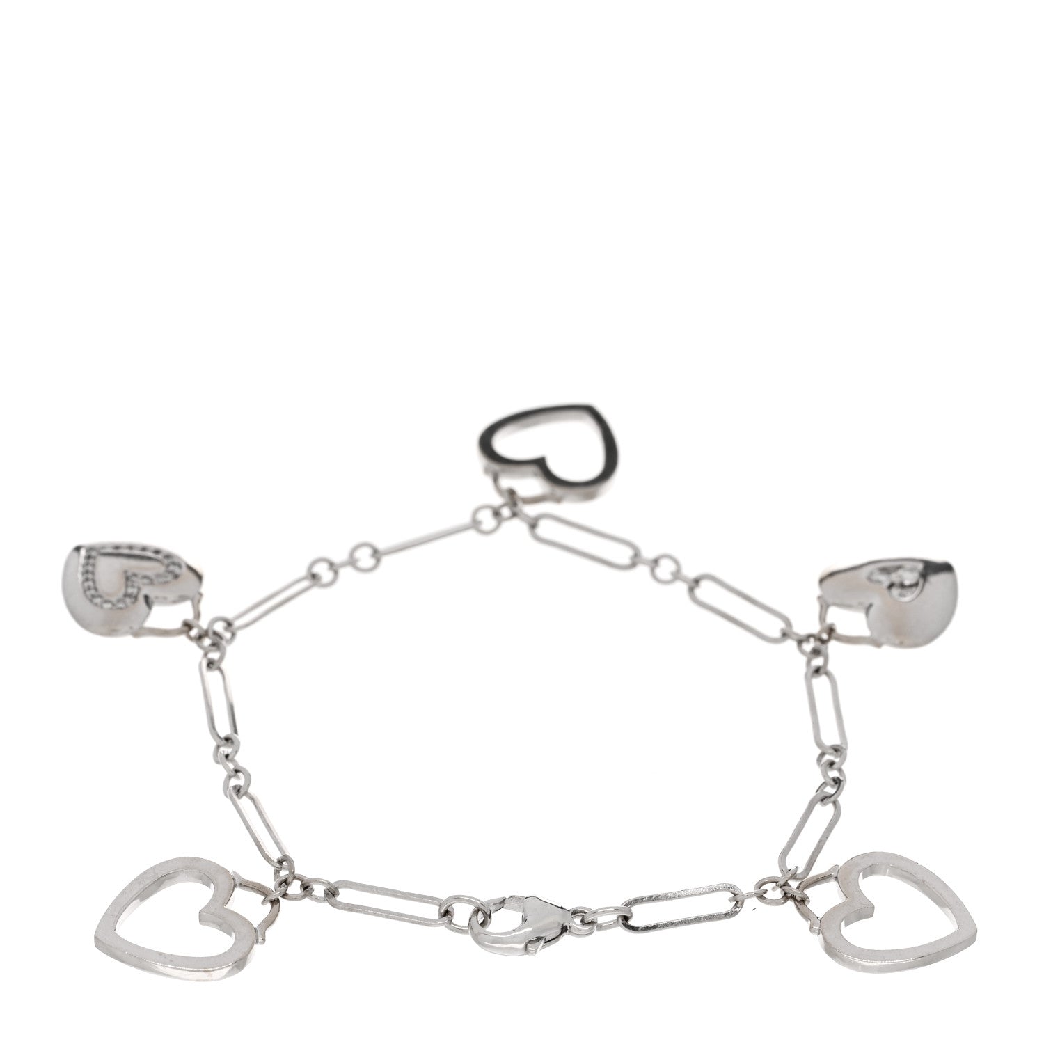 Tiffany 18K White Gold Diamond Hearts Charm Bracelet 2 of 4