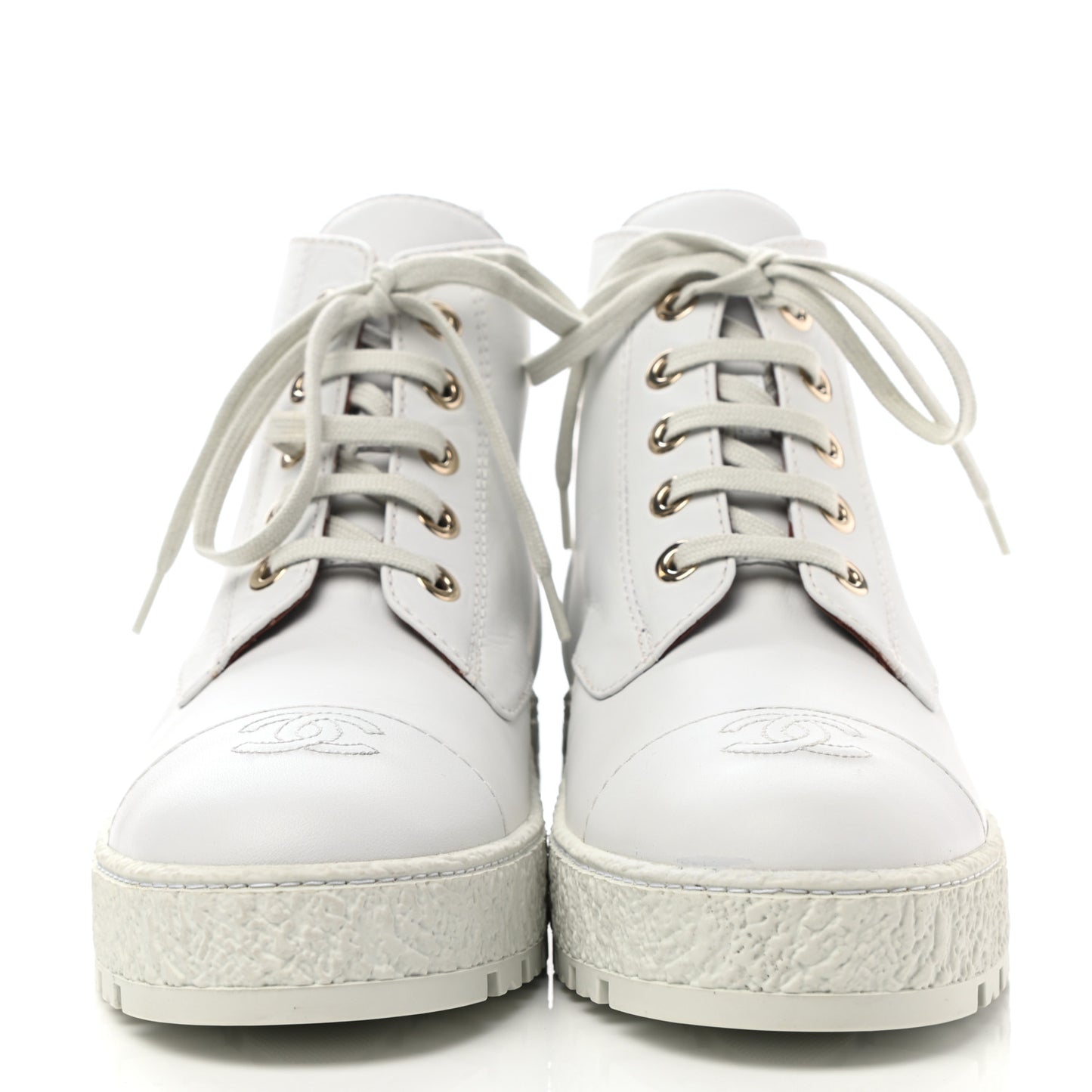 Calfskin CC Turnlock Lace Up Boots 41 White