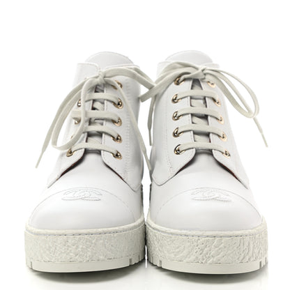 Chanel Calfskin CC Turnlock Lace Up Boots 41 White 2 of 11