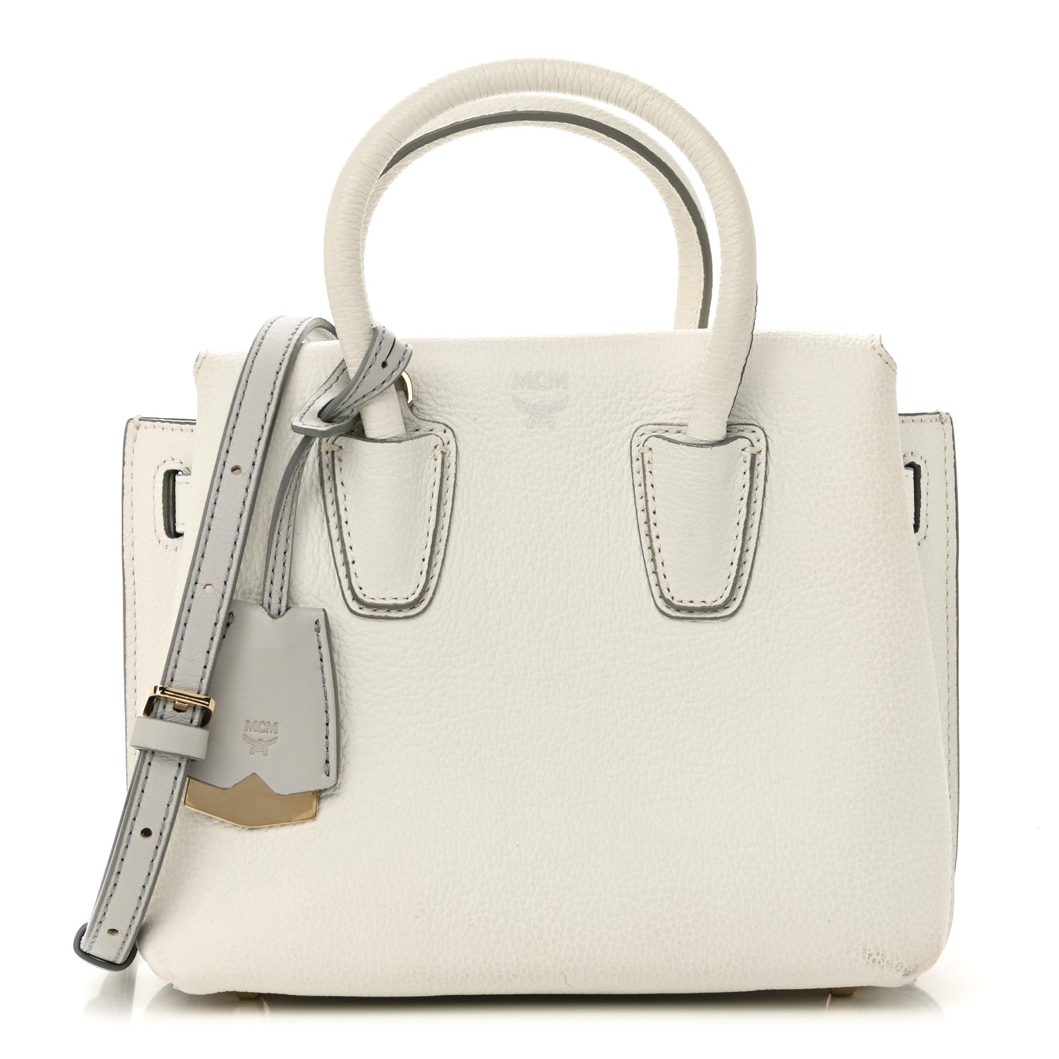 MCM Grained Calfskin Mini Milla Tote White Flake 1 of 9