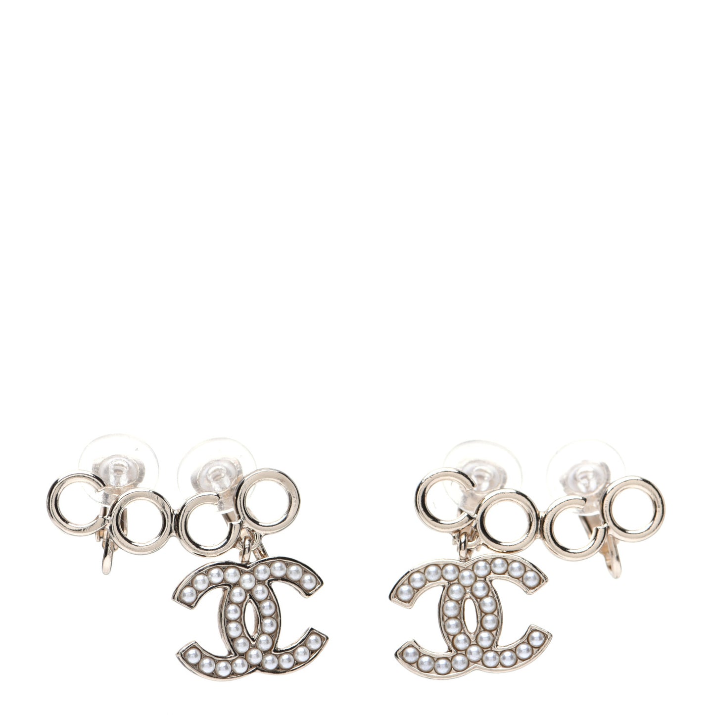 Metal Pearl CC Coco Climber Clip On Earrings Gold
