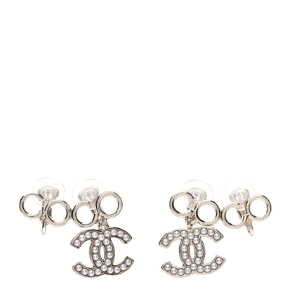 Chanel Metal Pearl CC Coco Climber Clip On Earrings Gold 1 of 6