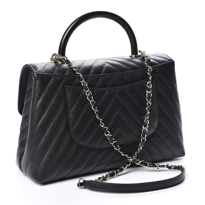 Chanel Caviar Lizard Embossed Chevron Quilted Medium Coco Handle Flap Black 2 of 9