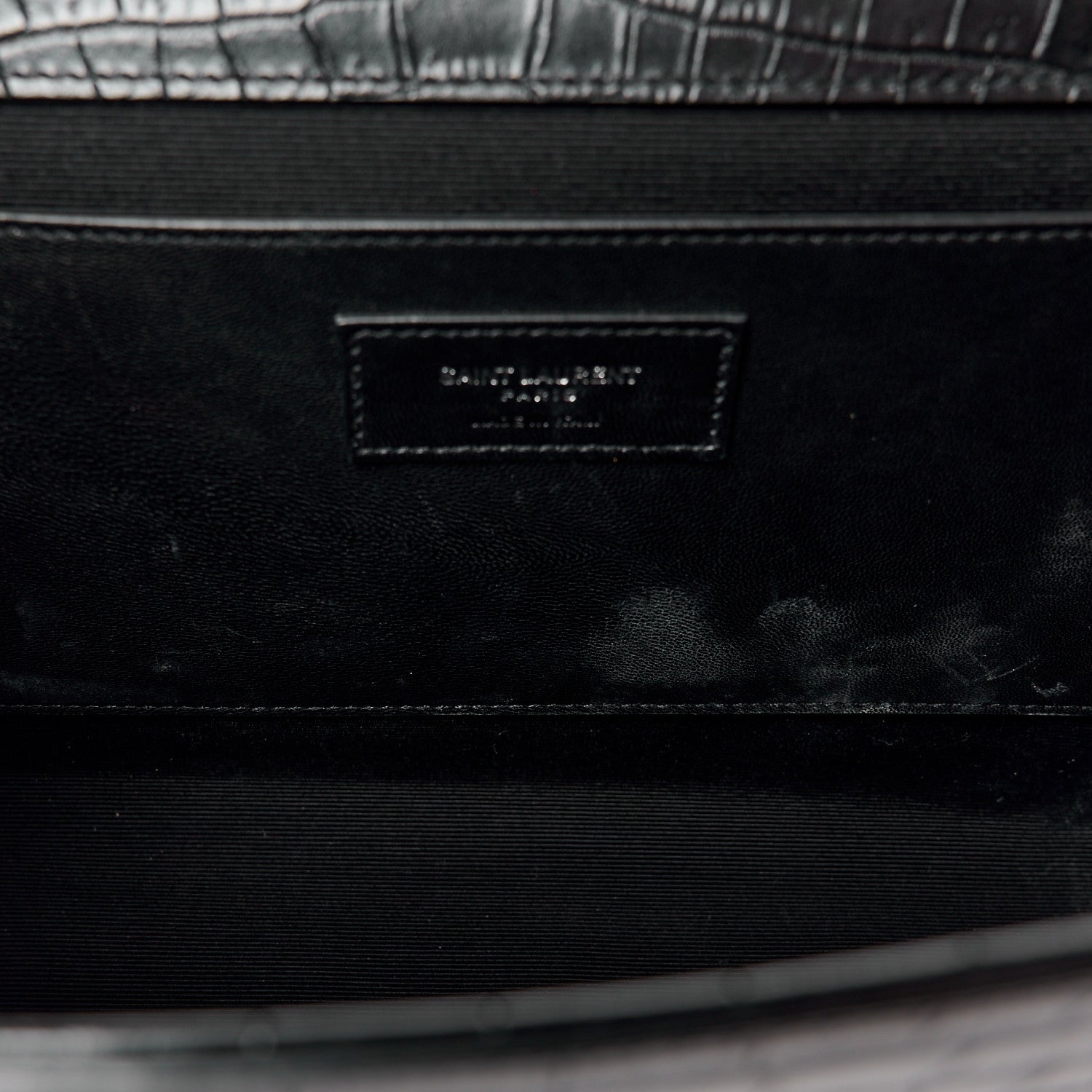 Saint Laurent Calfskin Crocodile Embossed Large Classic Monogram Kate Satchel Black 13 of 16