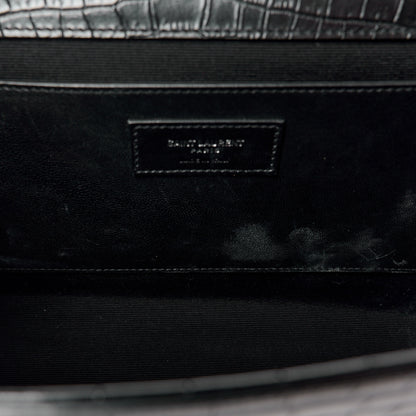 Saint Laurent Calfskin Crocodile Embossed Large Classic Monogram Kate Satchel Black 13 of 16