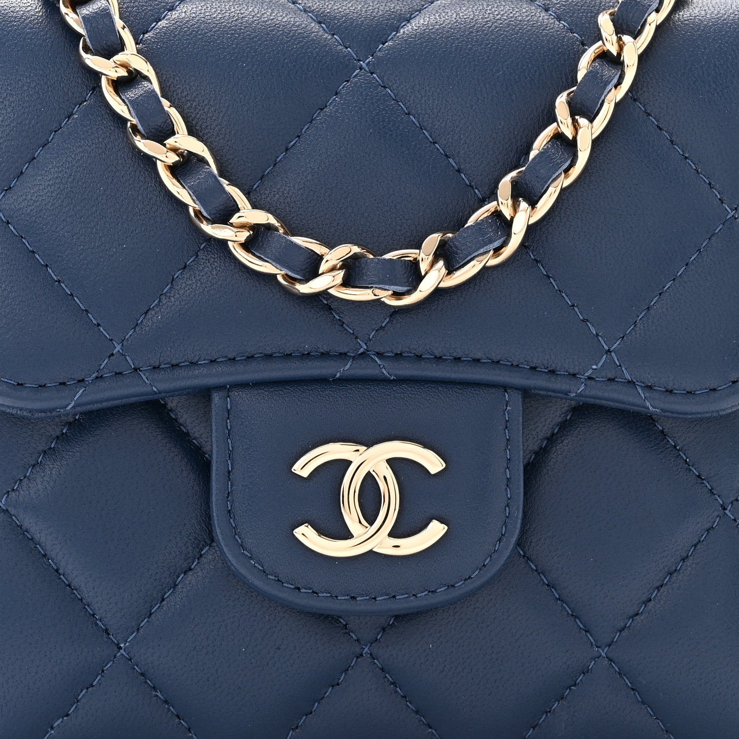 Chanel Lambskin Quilted Top Handle Clutch With Chain Blue 7 of 10