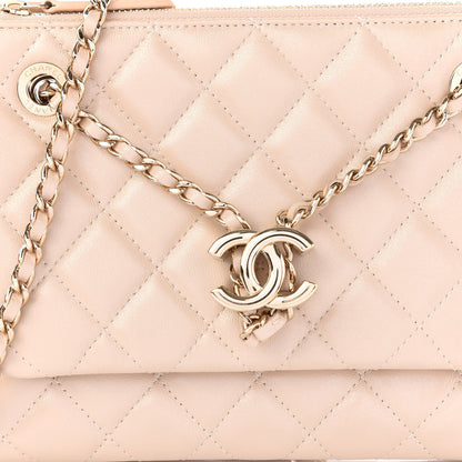 Chanel Shiny Lambskin Quilted Small Double Case With Strap Beige 10 of 10