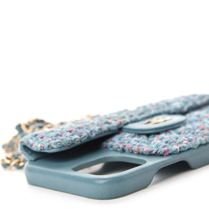 Chanel Tweed Quilted iPhone XII Pro Max Case With Chain Turquoise Purple White Red 7 of 11