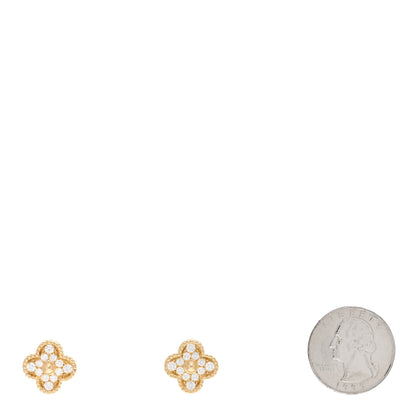 Van Cleef & Arpels 18K Yellow Gold Diamond Vintage Alhambra Earrings 2 of 4