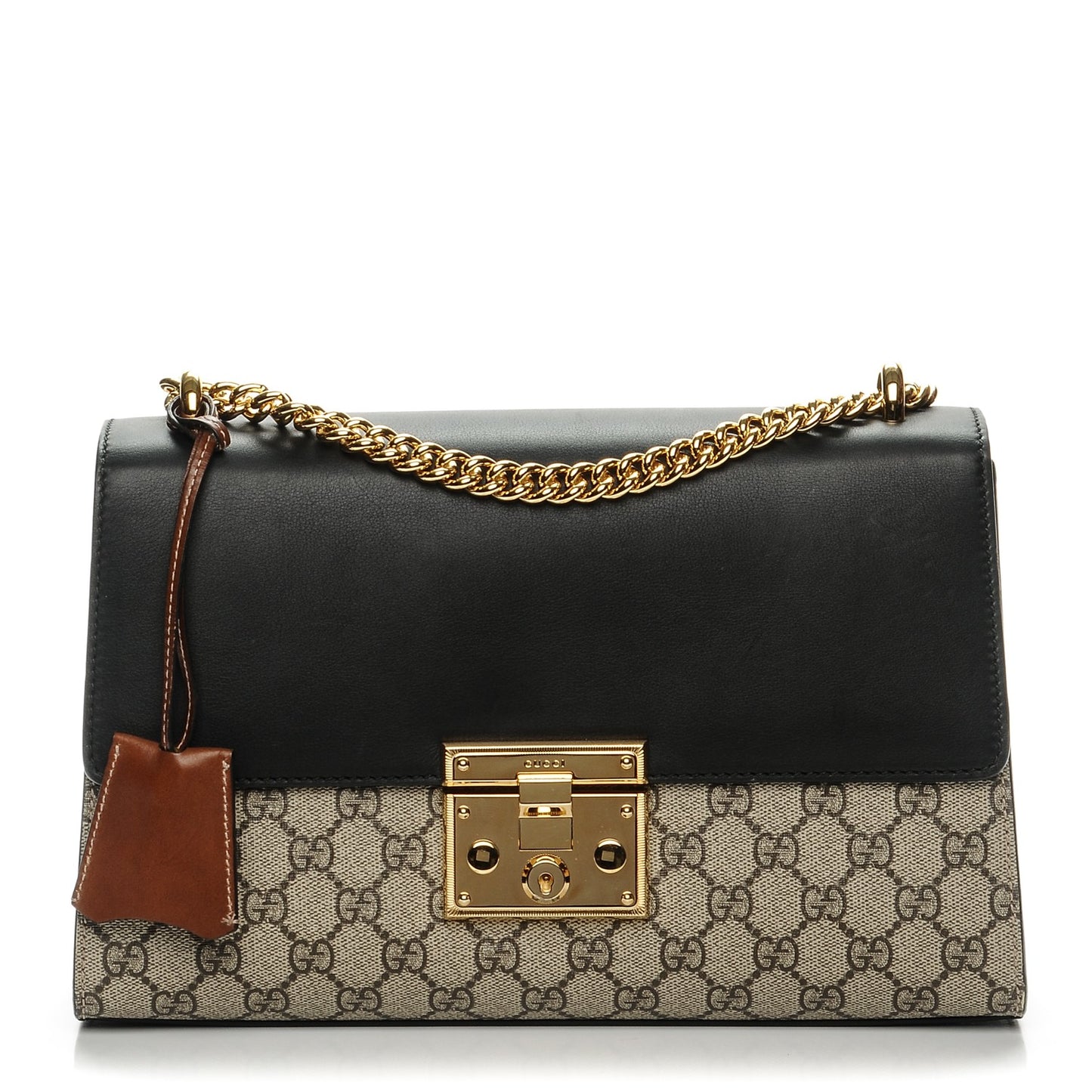 GG Supreme Monogram Calfskin Medium Padlock Shoulder Bag Beige Black Cuir