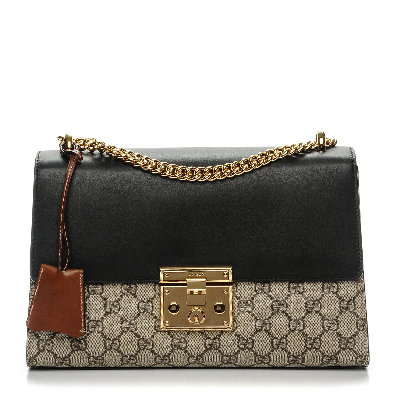 Gucci GG Supreme Monogram Calfskin Medium Padlock Shoulder Bag Beige Black Cuir 1 of 8