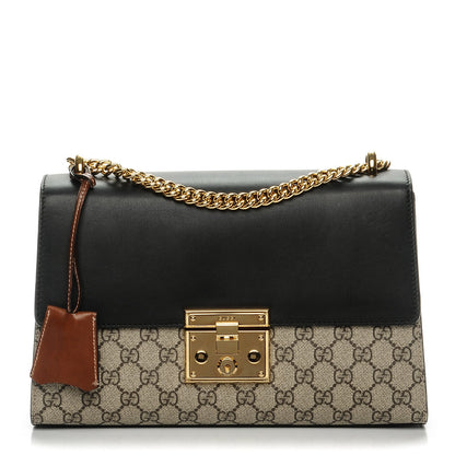 Gucci GG Supreme Monogram Calfskin Medium Padlock Shoulder Bag Beige Black Cuir 1 of 8