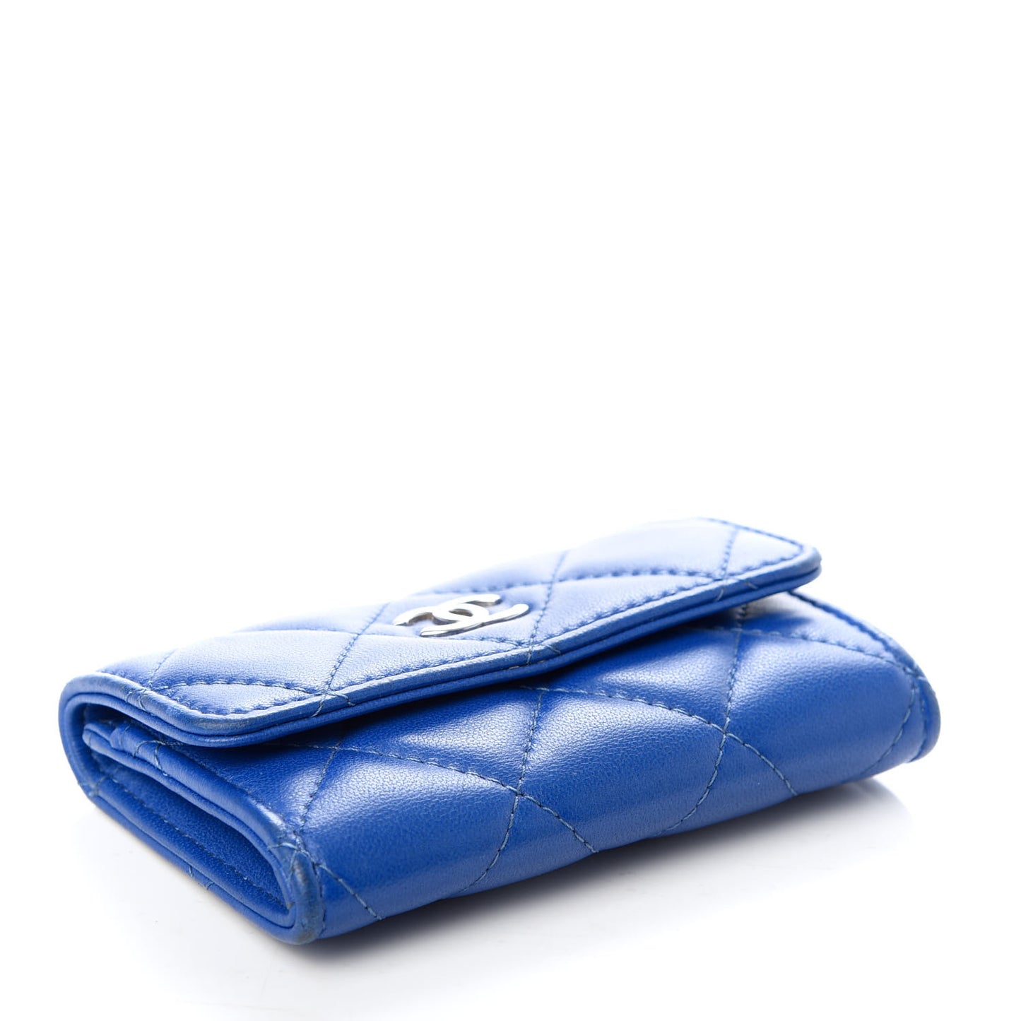 Lambskin Quilted Flap Card Holder Blue