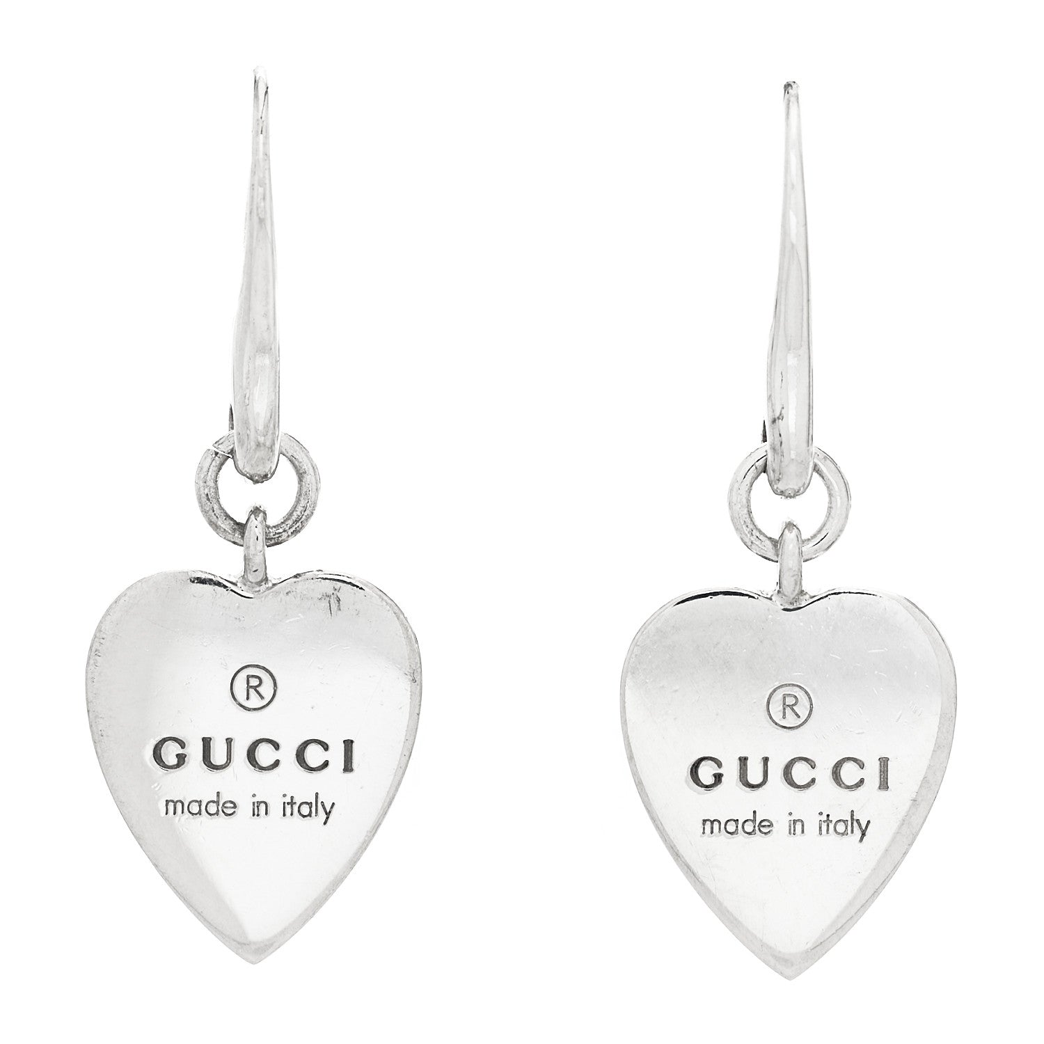 Gucci Sterling Silver Trademark Heart Drop Earrings 1 of 4