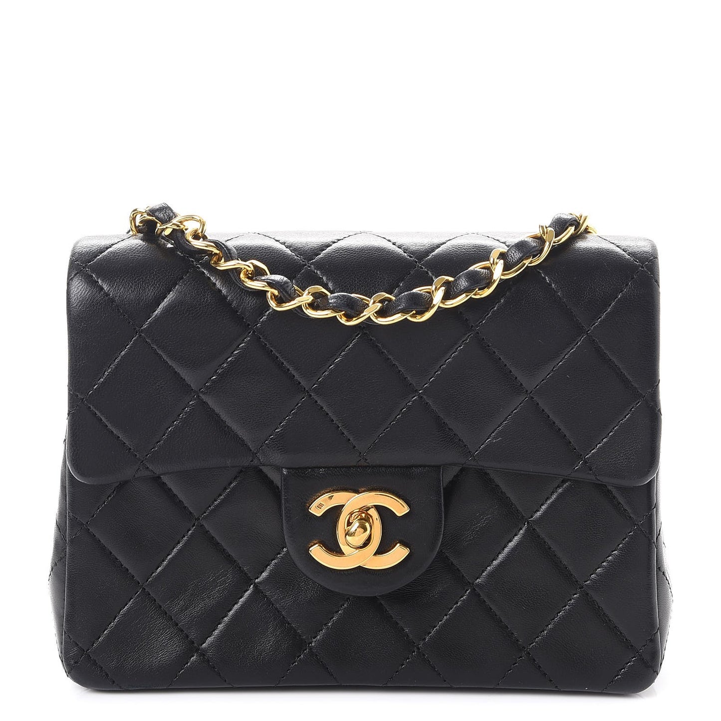 Lambskin Quilted Mini Square Flap Black