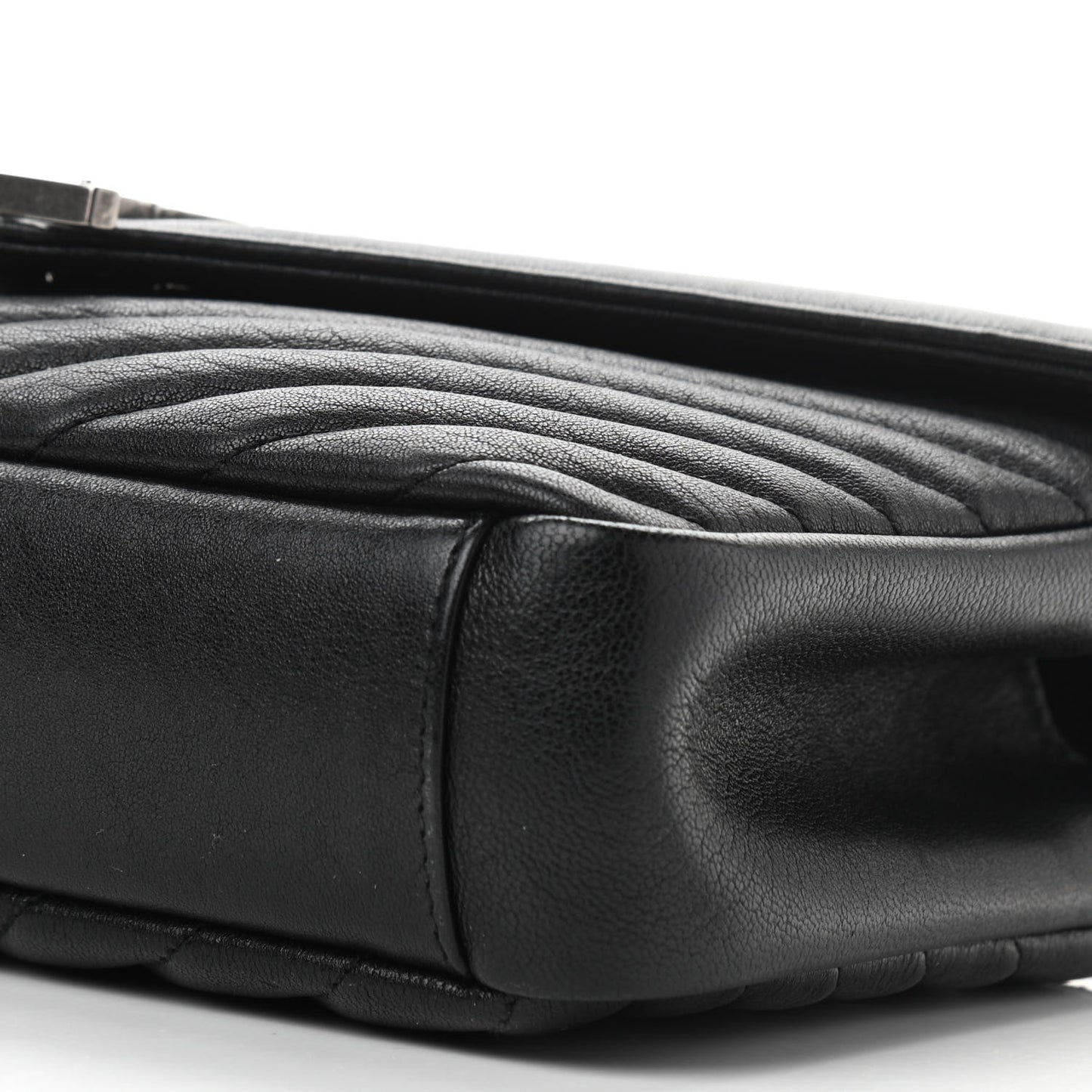 Sheepskin Matelasse Chevron Monogram Medium College Bag Black