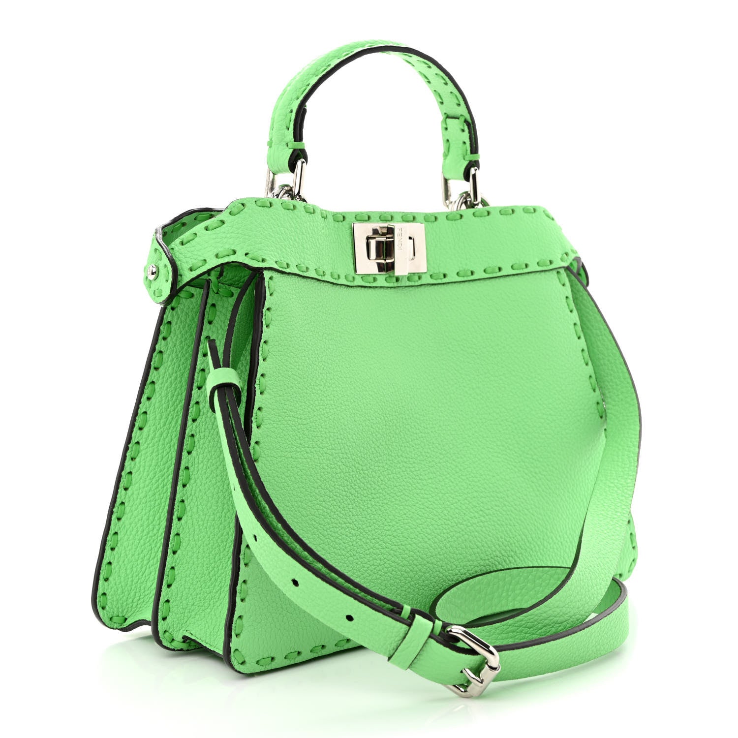 Fendi Cuoio Roma Sellerissima Nappa Sintetica Tape Stitch Small Peekaboo I SEE U Satchel Edamame 3 of 13