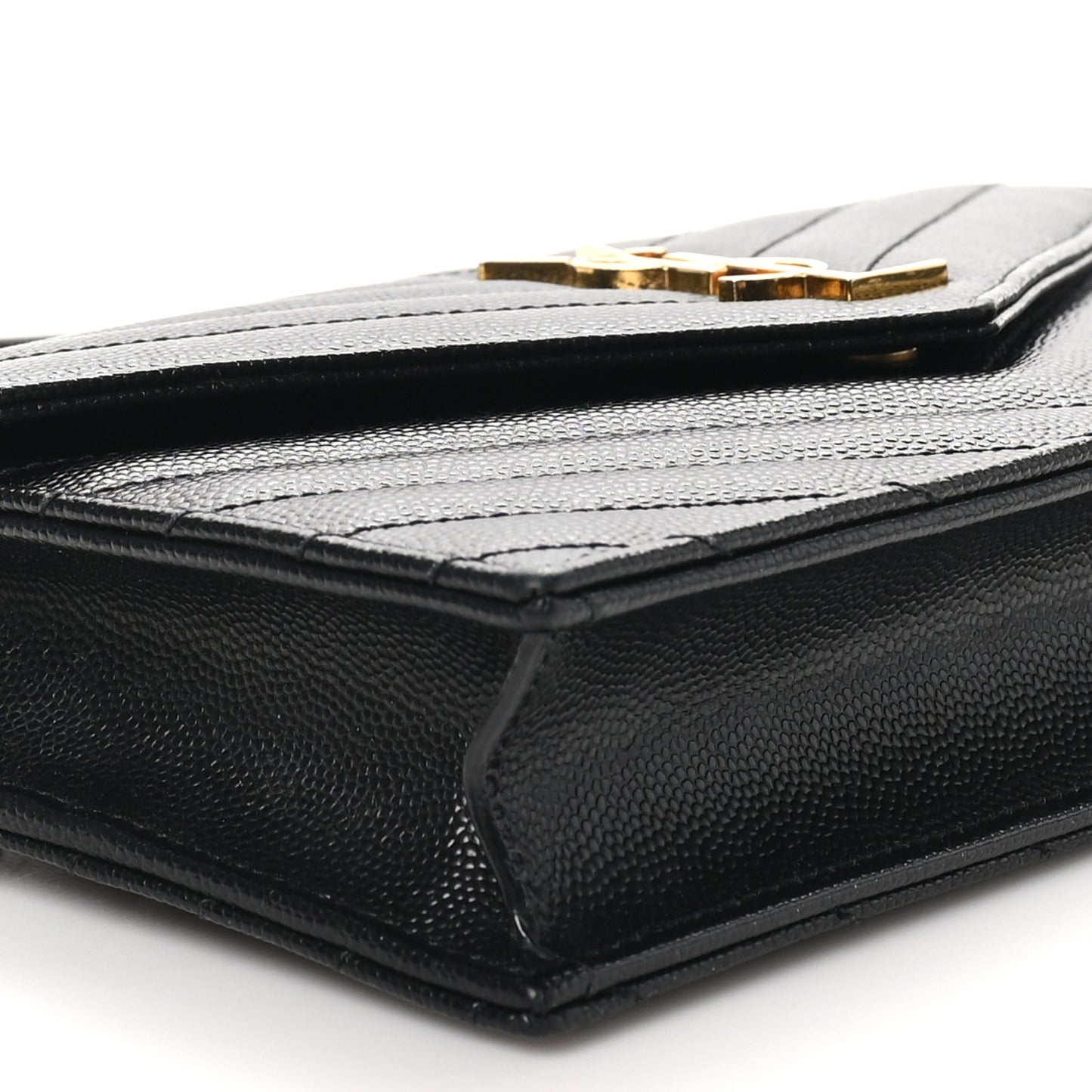Grain De Poudre Matelasse Chevron Monogram Envelope Chain Wallet Black