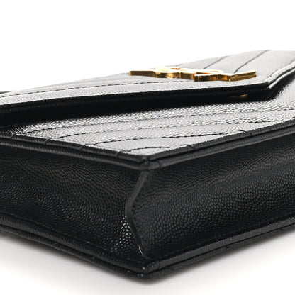 Saint Laurent Grain De Poudre Matelasse Chevron Monogram Envelope Chain Wallet Black 8 of 9