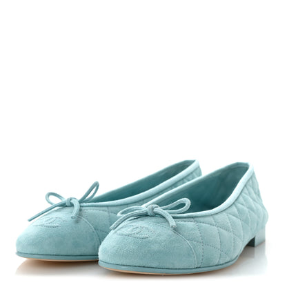 Chanel Suede Calfskin Quilted Cap Toe CC Ballerina Flats 39 Light Blue 4 of 9